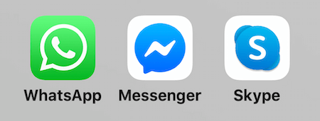 icone per WhatsApp, Facebook Messenger e Skype