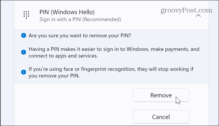 PIN per accedere a Windows 11
