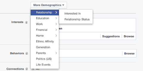 Opzioni demografiche per le relazioni con Facebook