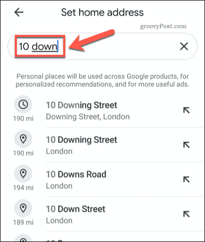 Ricerca di un indirizzo di casa in Google Maps per cellulari