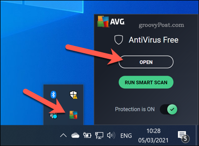 Apertura dell'interfaccia di AVG su Windows