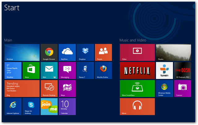 Quattro righe dell'app di Windows 8