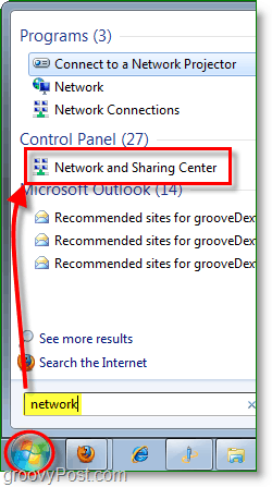 accedere alla rete e al centro di condivisione in Windows 7