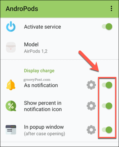 Abilitazione delle notifiche in AndroPods