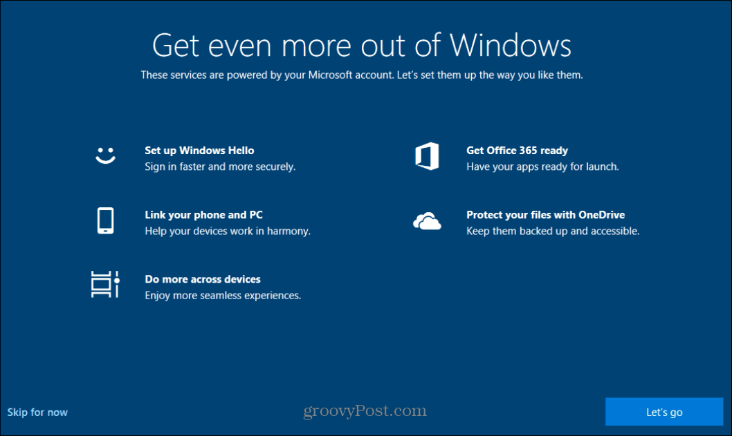 Disattiva la schermata iniziale "Ottieni ancora di più da Windows" su Windows 10