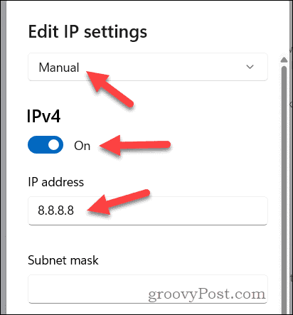 Imposta l'indirizzo IP per Google DNS