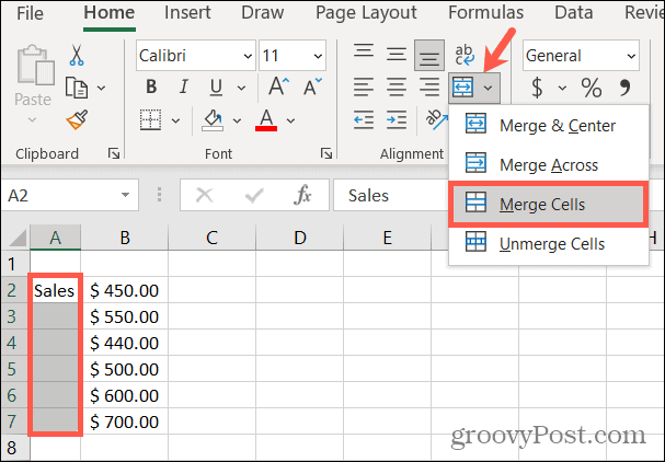 Unisci le celle in Excel per ruotare il testo