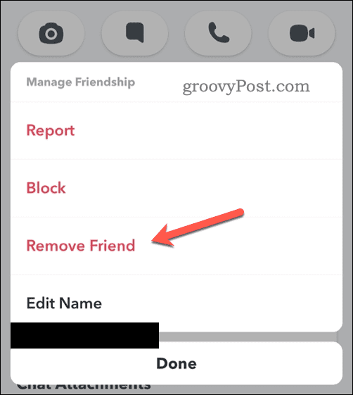 Opzione per rimuovere un amico Snapchat