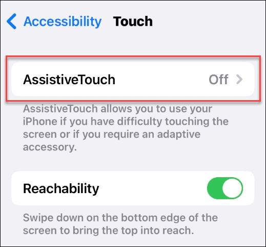 Impostazioni dell'iPhone con opzione assistive touch