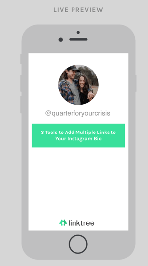 La tua dashboard Linktree mostra un'anteprima della pagina dei link che le persone vedono dopo aver fatto clic sull'URL nella tua biografia di Instagram.