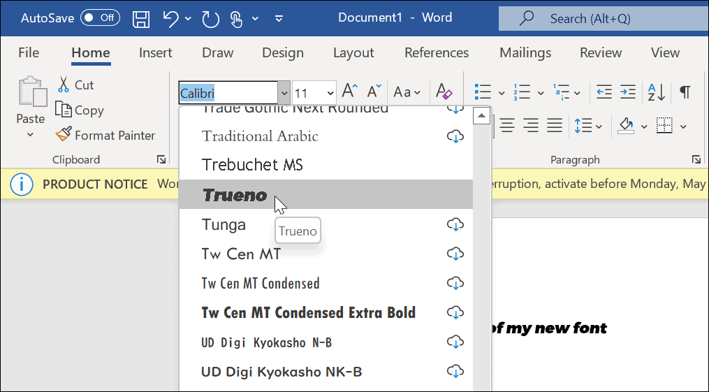 Nuovo carattere in microsoft word