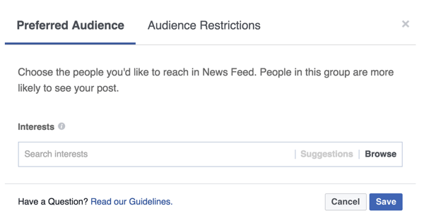 Aggiungi tag di interesse che riflettono le persone che desideri raggiungere con il tuo post di Facebook.