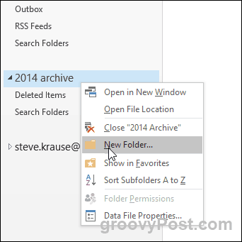 Outlook 2016: crea una nuova cartella nel file PST