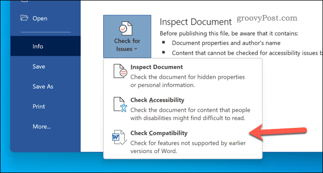 Verifica la compatibilità dei documenti in Word