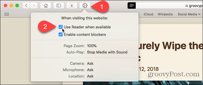 Utilizzare il pulsante Preferenze sito Web in Safari per Mac