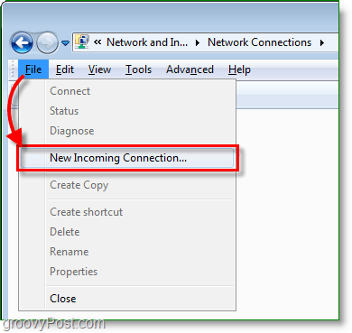 creare una nuova connessione in entrata in Windows 7