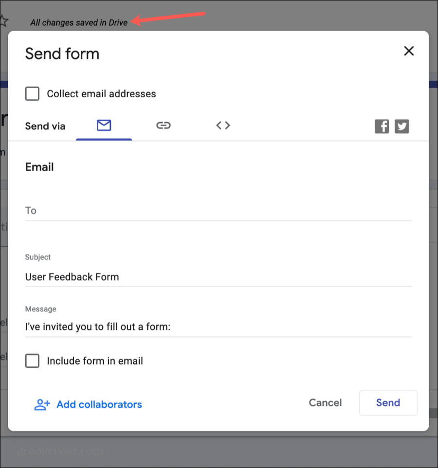 Google Forms invia il tuo modulo