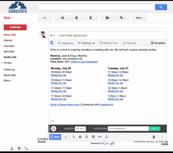 Pianifica facilmente le riunioni tramite Gmail con Assistant.to.