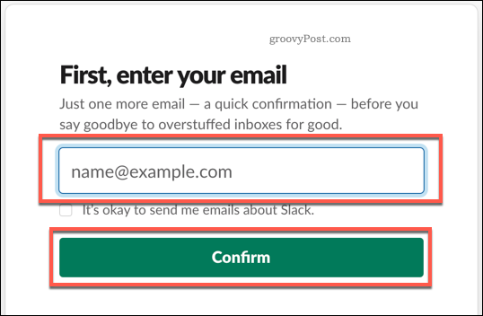 Fornire un'e-mail per creare un account Slack