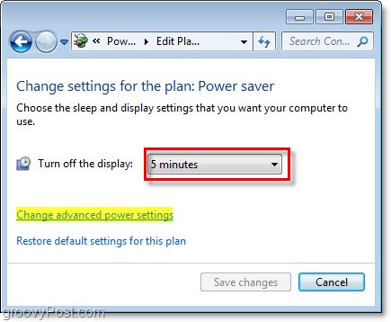 modificare le impostazioni di base del piano di risparmio energetico di Windows 7 e fare clic sul collegamento avanzato per modificare quelle avanzate