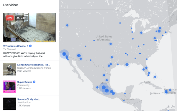 La Live Map di Facebook è un modo interattivo per gli spettatori di trovare live streaming in qualsiasi parte del mondo.
