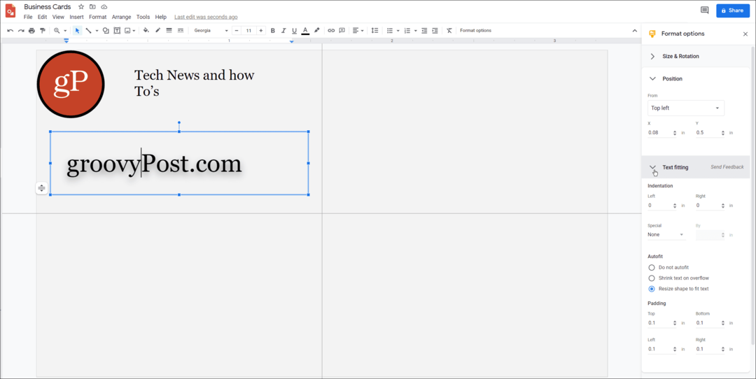Opzioni di formato come creare carte su Google Docs