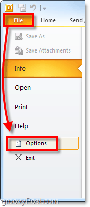 avviare le preferenze e le opzioni di Office 2010