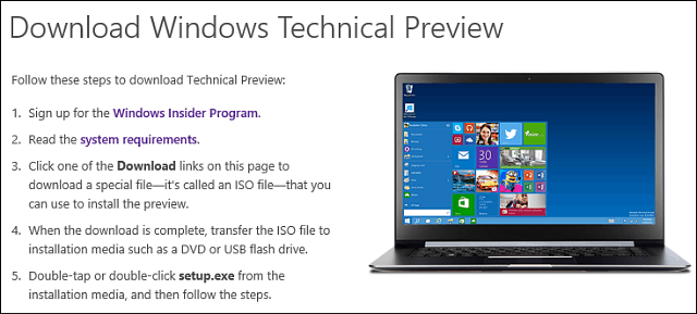 Scarica l'anteprima tecnica di Windows 10
