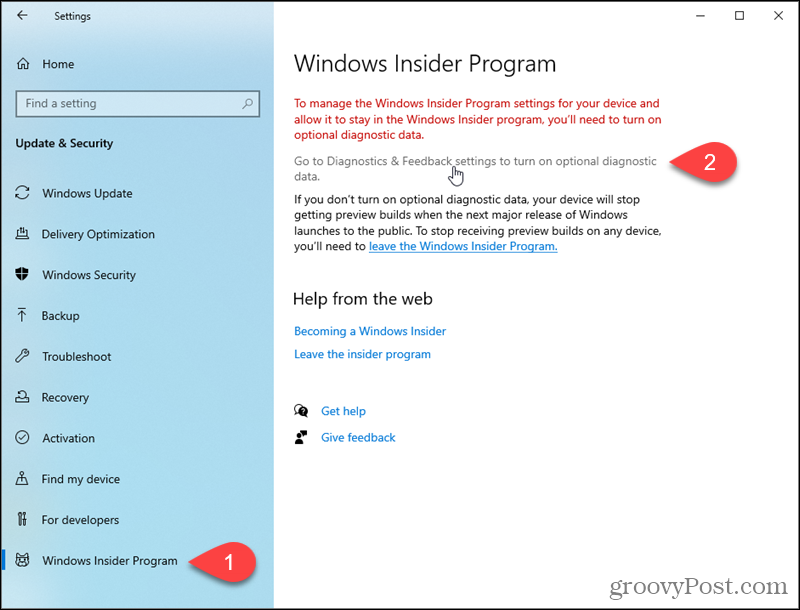 Vai alle impostazioni di diagnostica e feedback di Windows 10