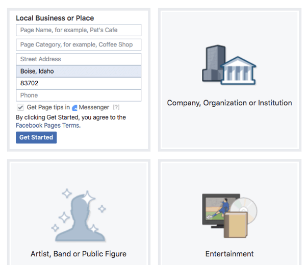 Considera le funzionalità offerte da ogni tipo e categoria per la tua pagina Facebook.