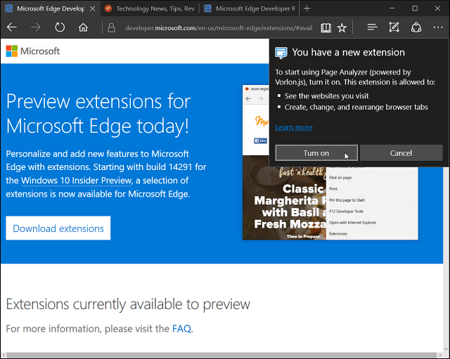 Estensione di Microsoft Edge installata