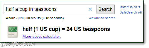 Calcolatrice di Google converte cucchiaini da tè
