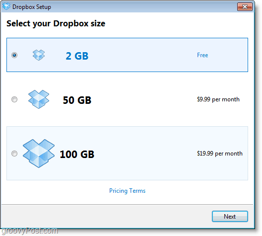 Schermata di Dropbox: ottieni un account da 2 GB gratuito