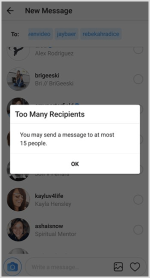 Puoi inviare un messaggio a un massimo di 15 persone.
