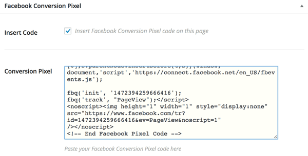 plugin pixel di conversione di Facebook