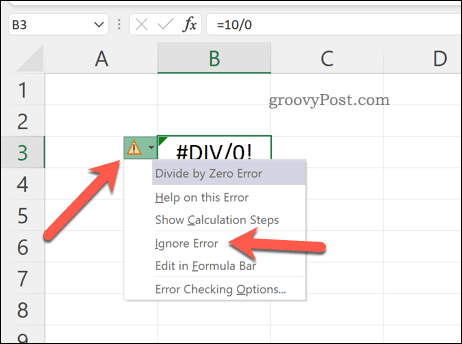 Ignorare gli errori in Excel