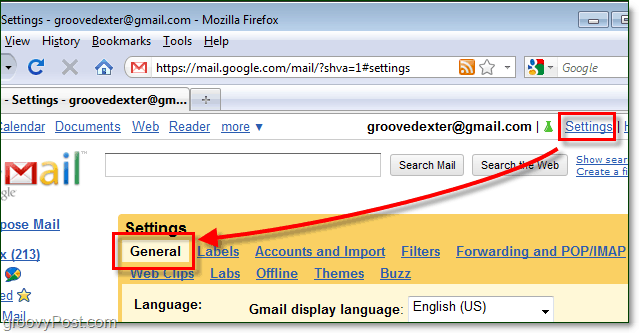 accedere alle impostazioni generali di gmail