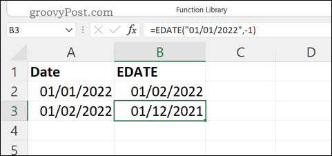 Un esempio di formula EDATE in Excel
