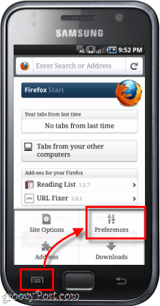 preferenze dell'app firefox per telefono Android
