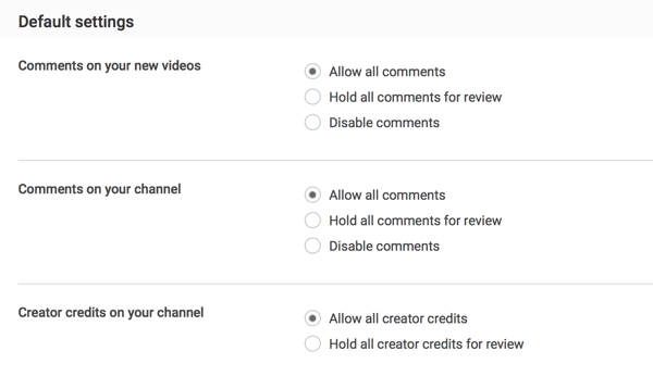Puoi consentire tutti i commenti al momento dell'invio o scegliere di trattenerli per la revisione in base alle tue preferenze di moderazione di YouTube.