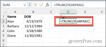 Excel funzione yearfrac