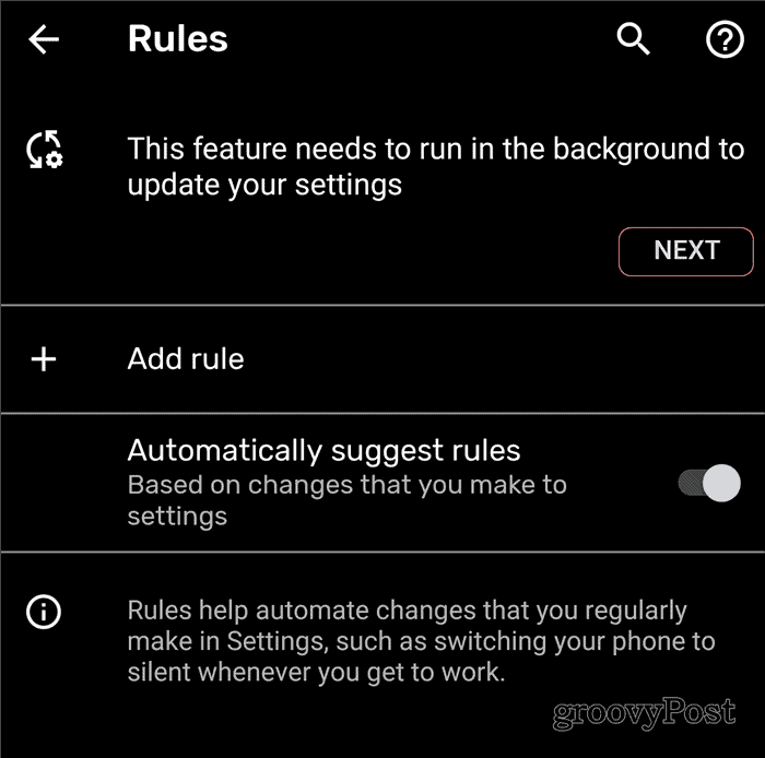 Sfondo delle regole Android
