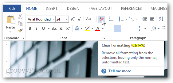 Cancella scorciatoia formattazione key office 2013