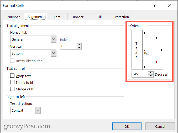 Formatta l'allineamento delle celle in Excel