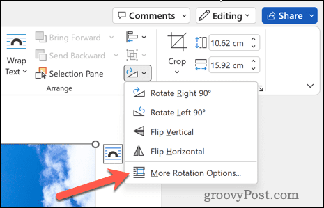 Altre opzioni di rotazione in Word