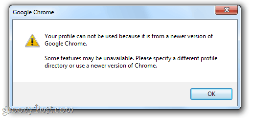 Il tuo profilo non può essere utilizzato perché proviene da una versione più recente di Google Chrome. Alcune funzioni potrebbero non essere disponibili. Specifica una directory di profilo diversa o utilizza una versione più recente di Chrome.