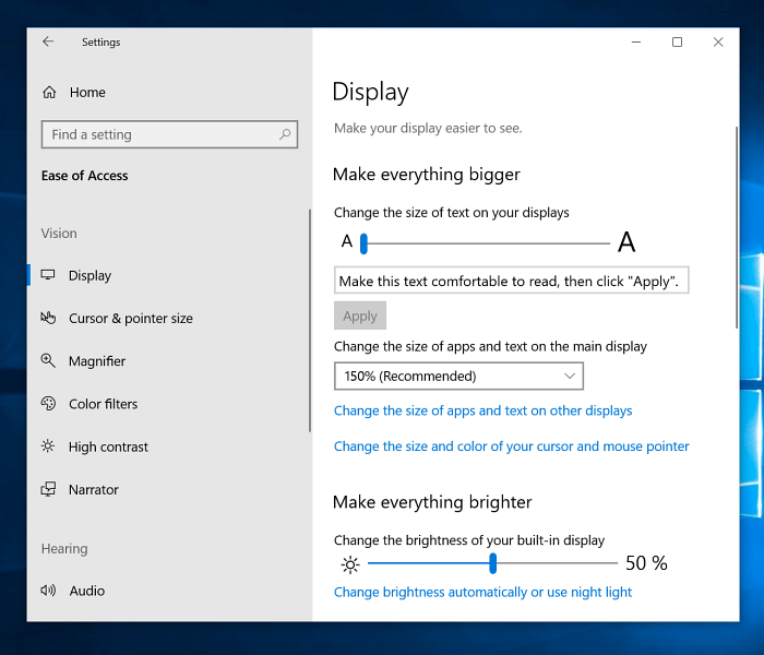 Rendi più grandi le impostazioni di visualizzazione di Windows 10 Everythign