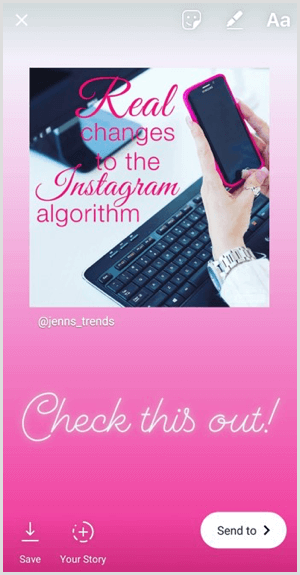 Aggiungi testo, adesivi o altri componenti a un post ricondiviso nella tua storia di Instagram.