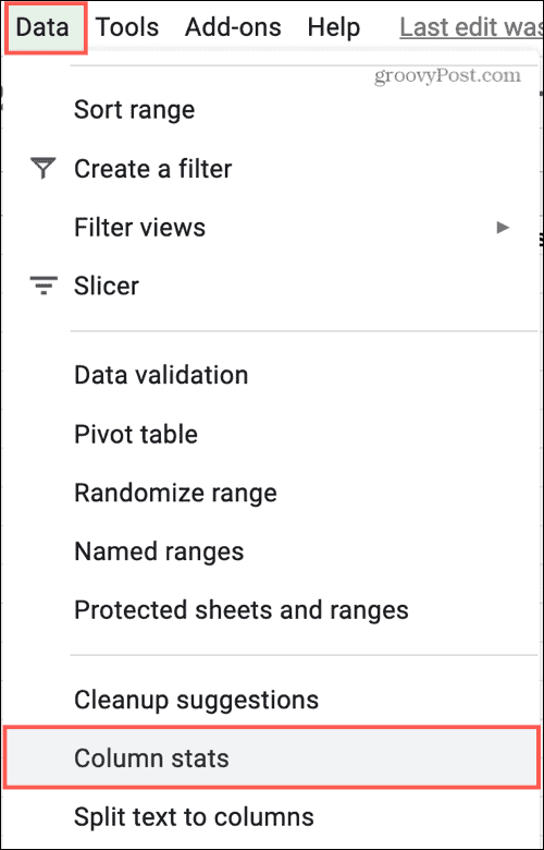 Statistiche delle colonne di dati in Fogli Google