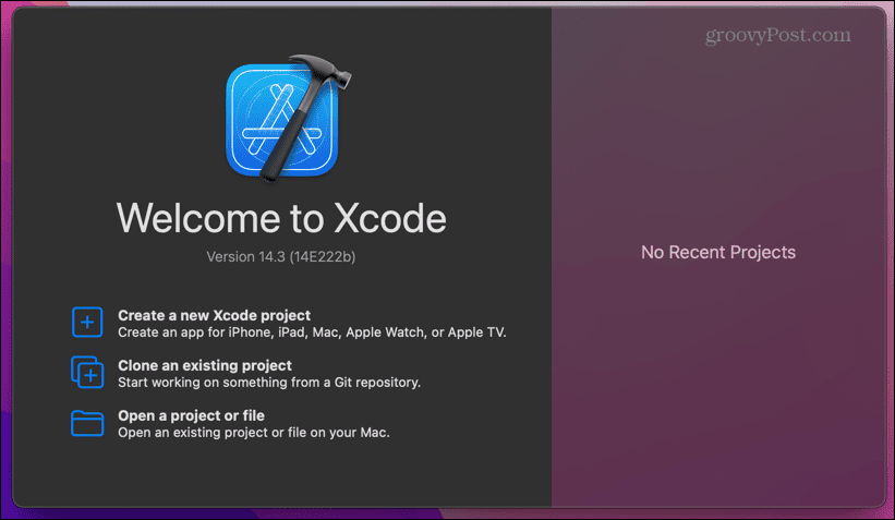 schermata di avvio di xcode